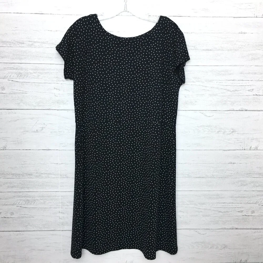 NEW J. Jill Black & White Polka Dot Dress Cap Sleeves Pockets Medium